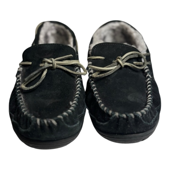 L.L. Bean Wicked Good Slippers Men’s 12 Black Suede Fur Lined Moccasin Slippers main image 11